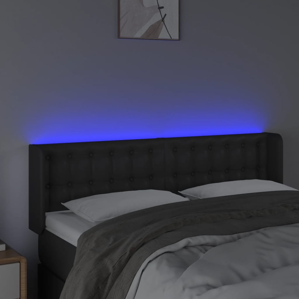 vidaXL Zagłówek do łóżka z LED, czarny, 147x16x78/88cm, sztuczna skóra