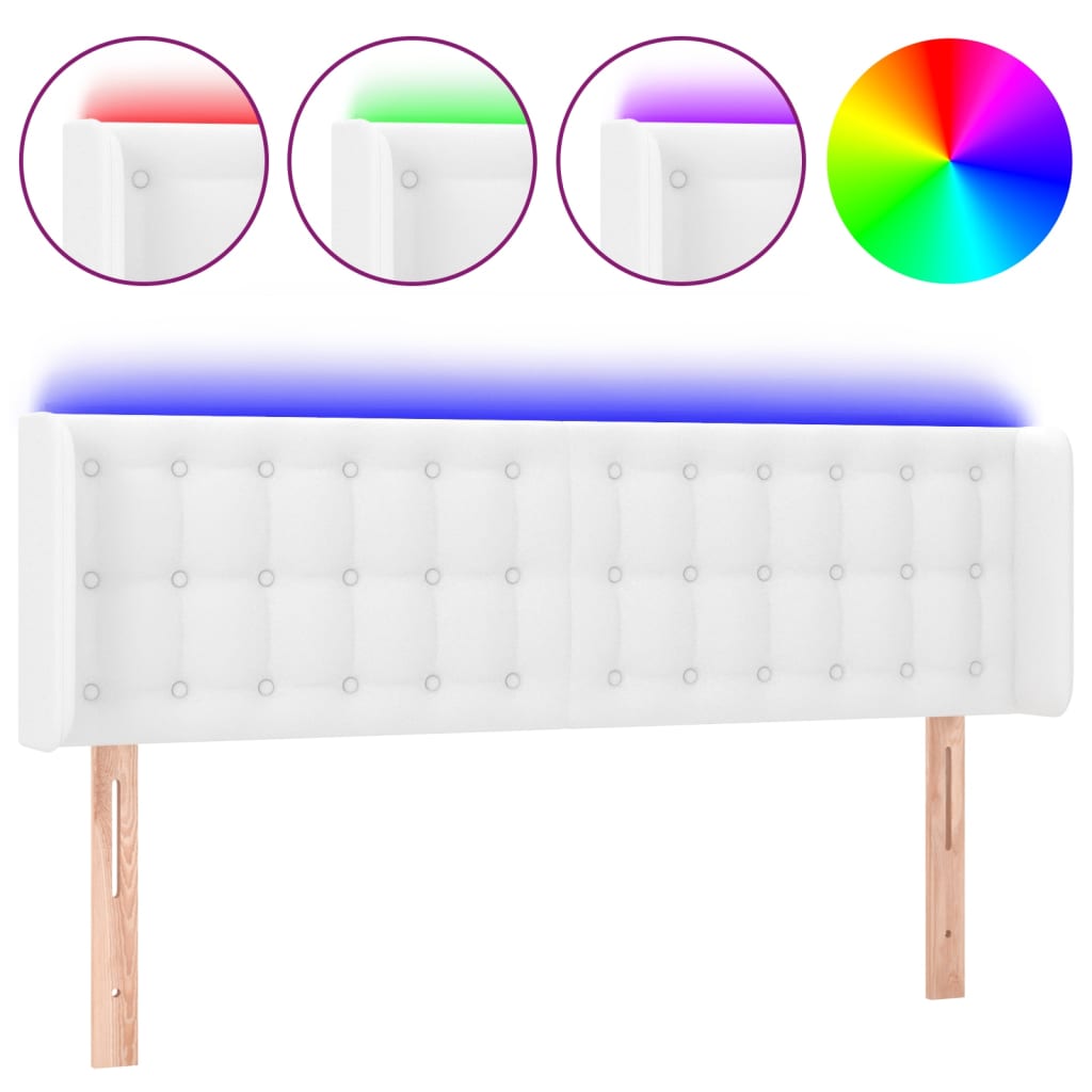 vidaXL Zagłówek do łóżka z LED, biały, 147x16x78/88 cm, sztuczna skóra