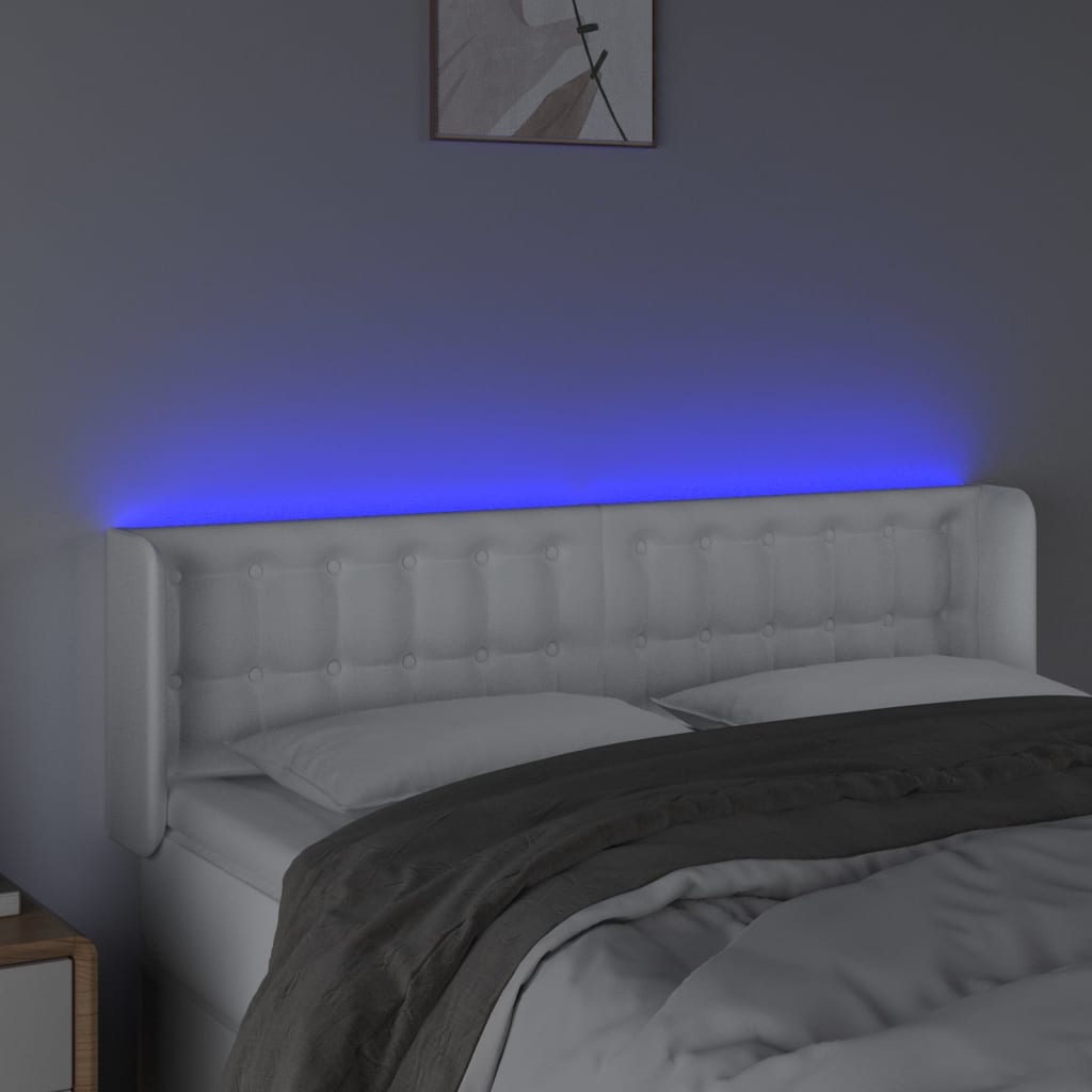 vidaXL Zagłówek do łóżka z LED, biały, 147x16x78/88 cm, sztuczna skóra