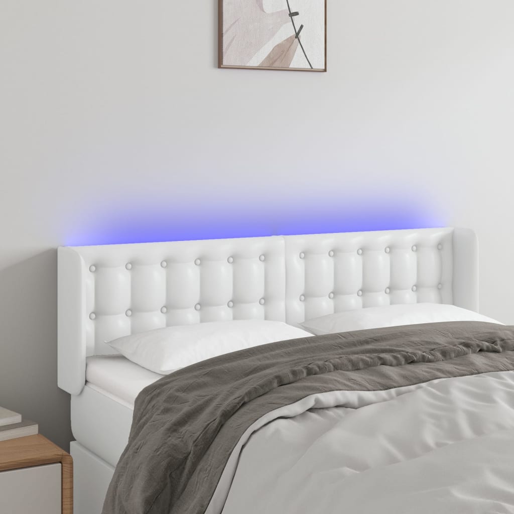 vidaXL Zagłówek do łóżka z LED, biały, 147x16x78/88 cm, sztuczna skóra