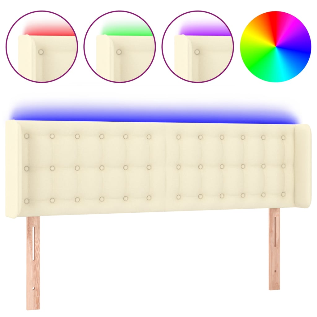vidaXL Zagłówek do łóżka z LED, kremowy, 147x16x78/88cm sztuczna skóra