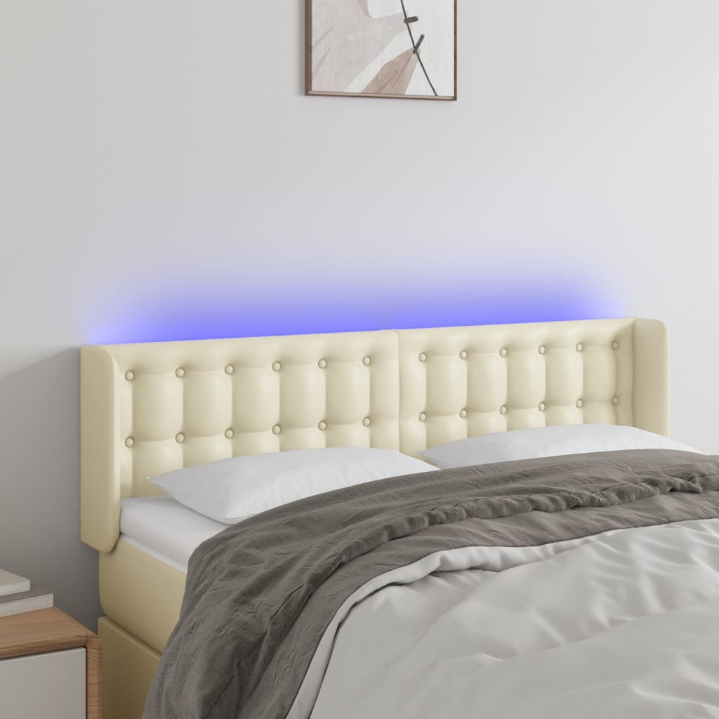 vidaXL Zagłówek do łóżka z LED, kremowy, 147x16x78/88cm sztuczna skóra