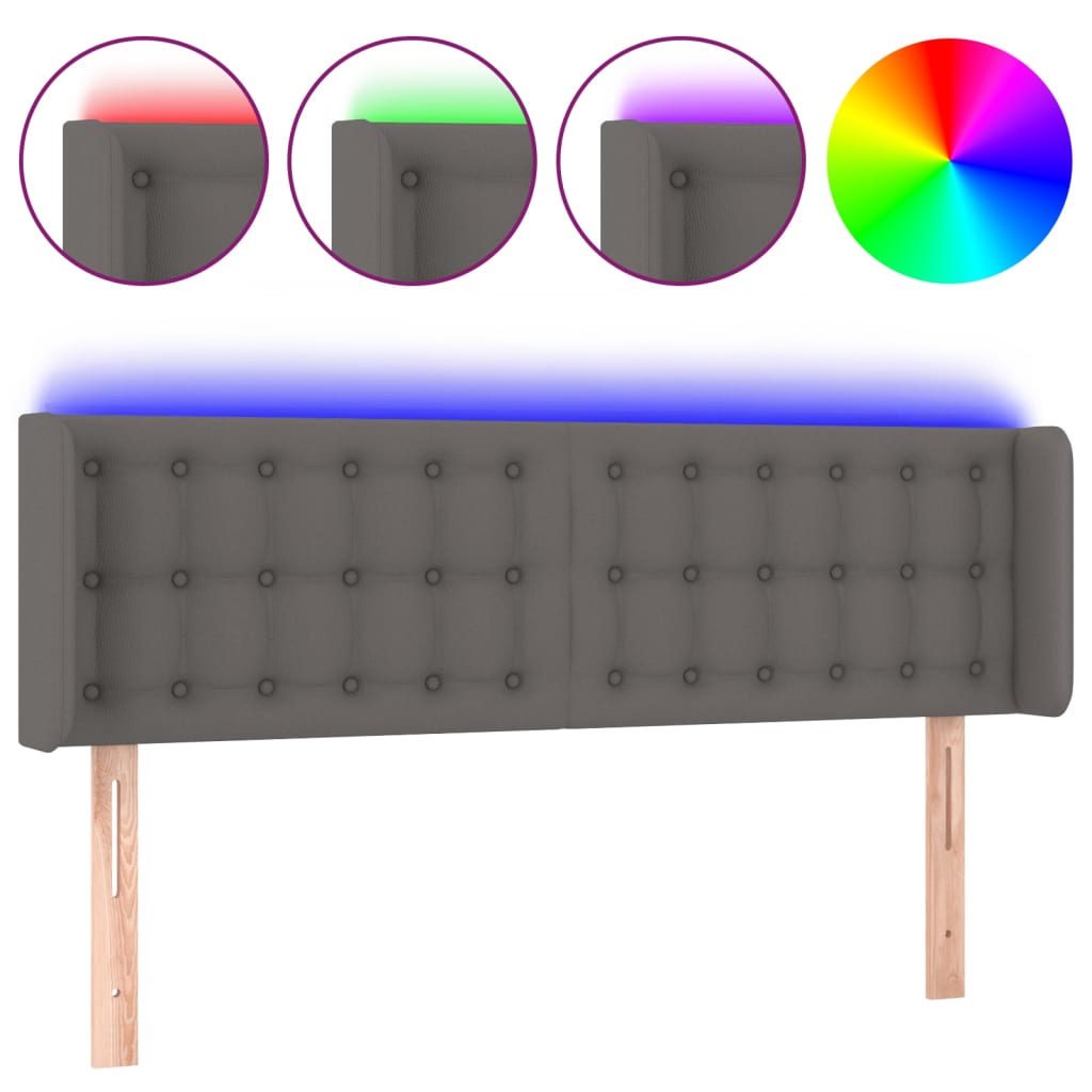 vidaXL Zagłówek do łóżka z LED, szary, 147x16x78/88 cm sztuczna skóra