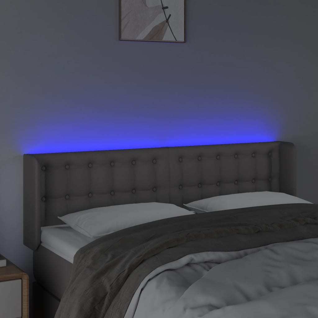vidaXL Zagłówek do łóżka z LED, szary, 147x16x78/88 cm sztuczna skóra