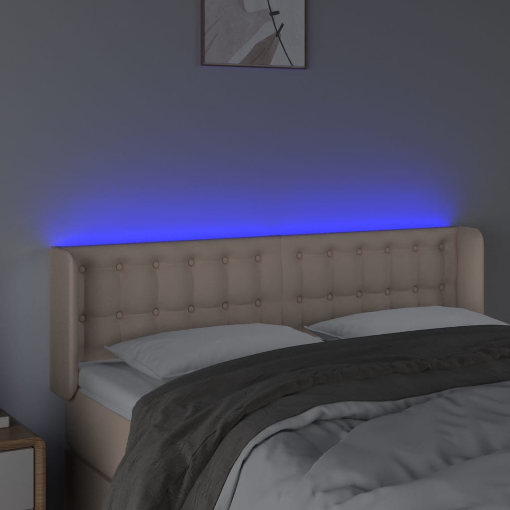 vidaXL Zagłówek do łóżka z LED, cappuccino, 147x16x78/88 cm, ekoskóra