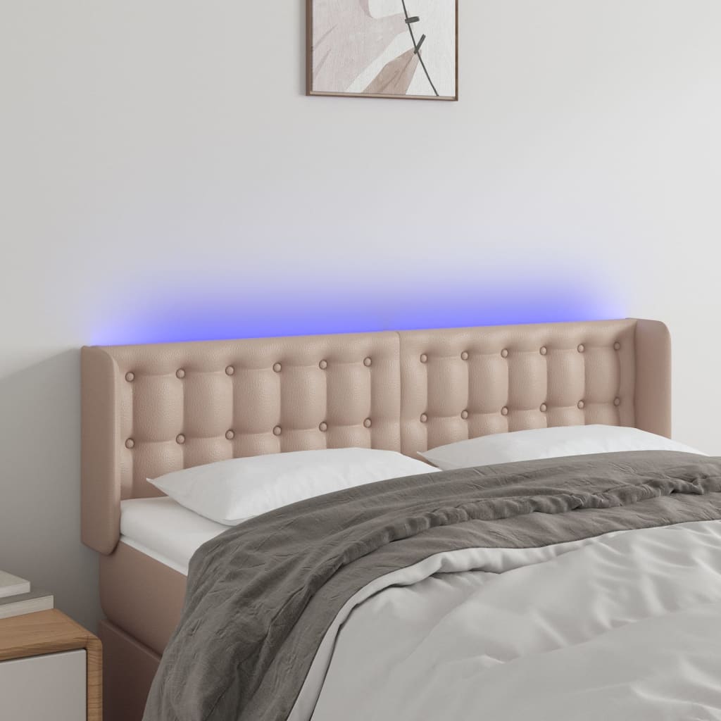 vidaXL Zagłówek do łóżka z LED, cappuccino, 147x16x78/88 cm, ekoskóra