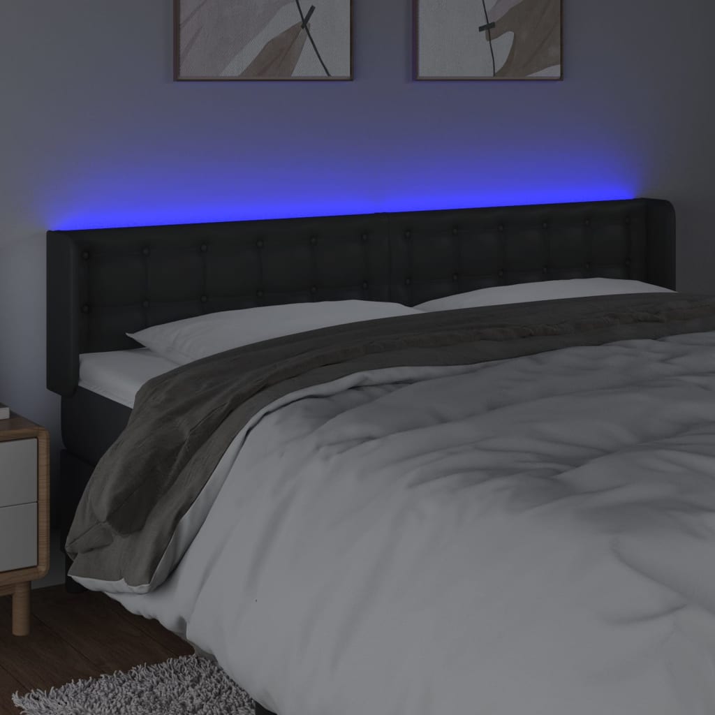 vidaXL Zagłówek do łóżka z LED, czarny, 163x16x78/88cm, sztuczna skóra
