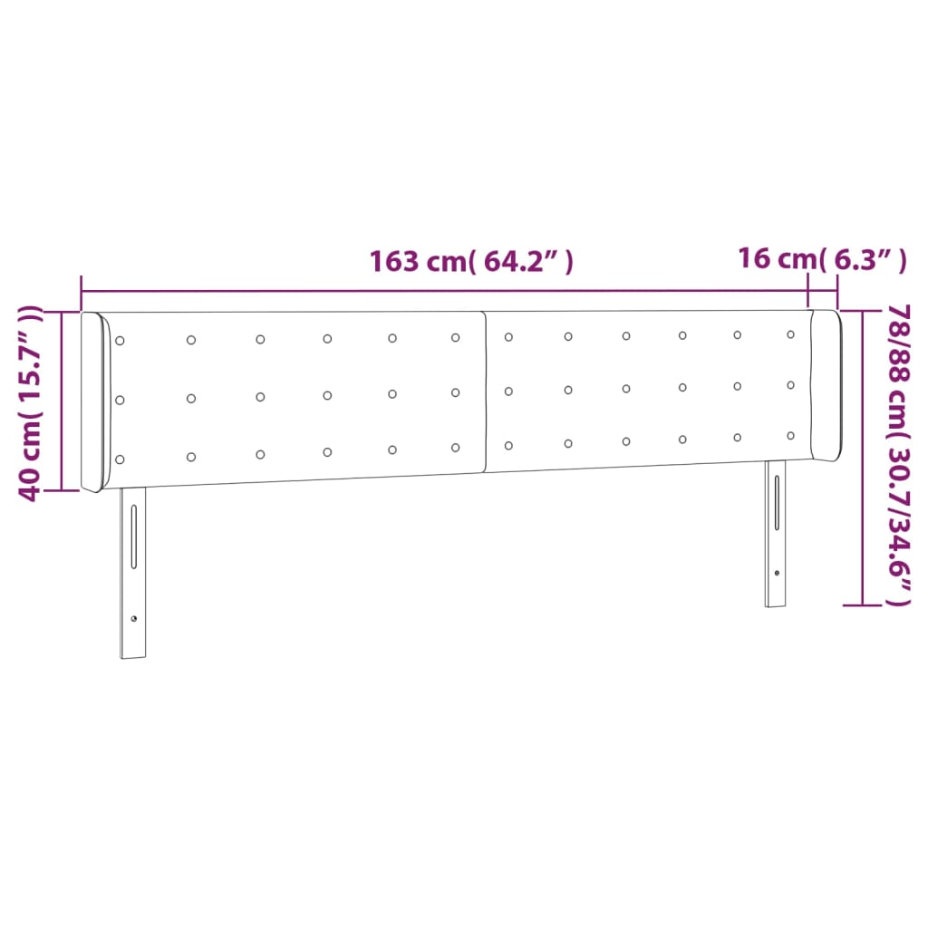 vidaXL Zagłówek do łóżka z LED, czarny, 163x16x78/88cm, sztuczna skóra