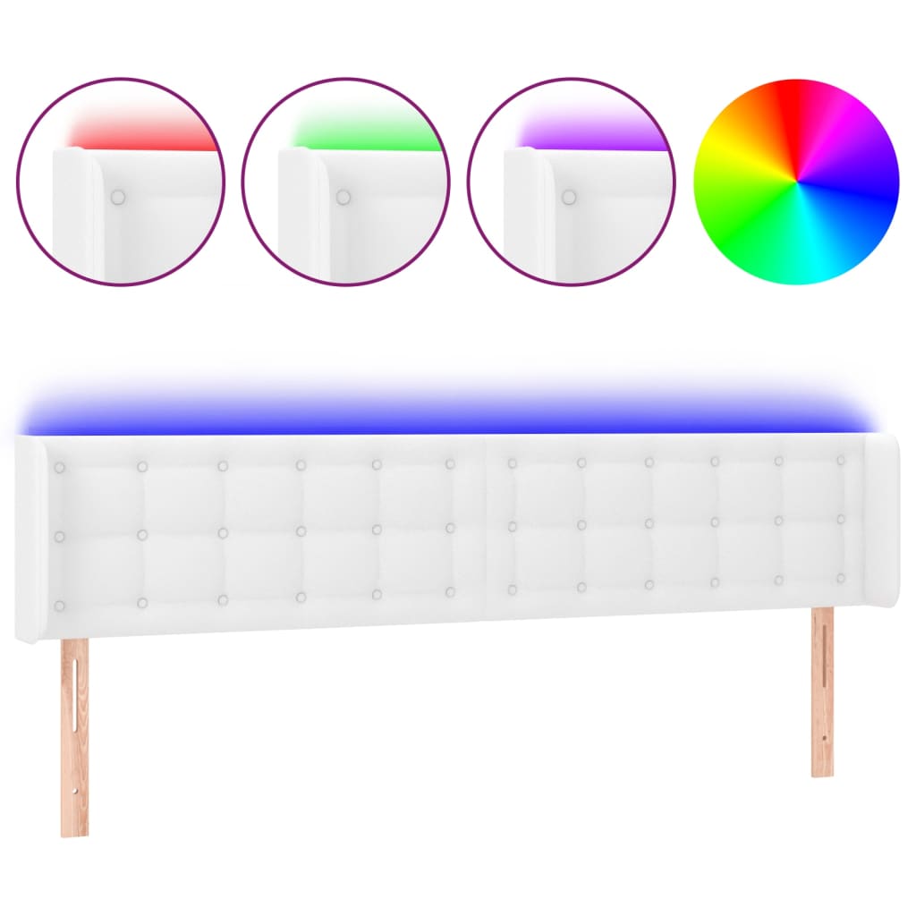 vidaXL Zagłówek do łóżka z LED, biały, 163x16x78/88 cm, sztuczna skóra