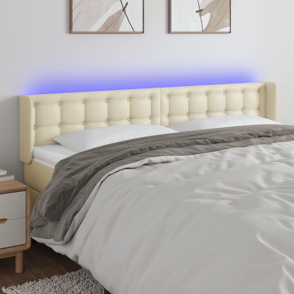 vidaXL Zagłówek do łóżka z LED, kremowy 163x16x78/88 cm sztuczna skóra