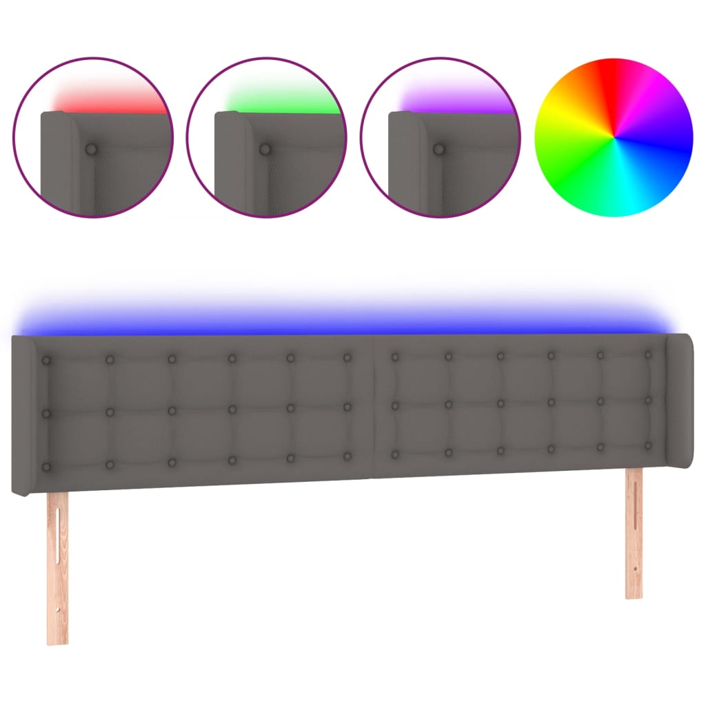 vidaXL Zagłówek do łóżka z LED, szary, 163x16x78/88 cm, sztuczna skóra