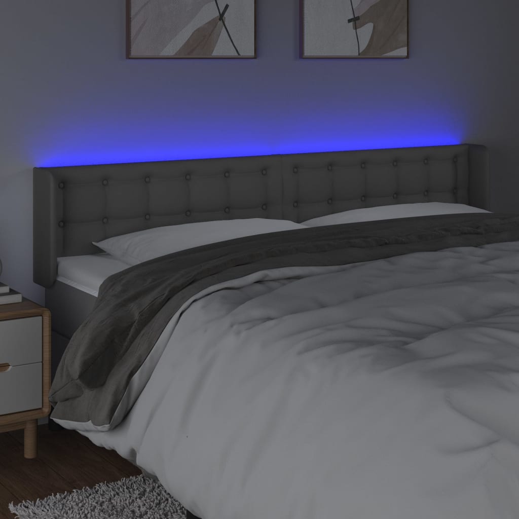 vidaXL Zagłówek do łóżka z LED, szary, 163x16x78/88 cm, sztuczna skóra