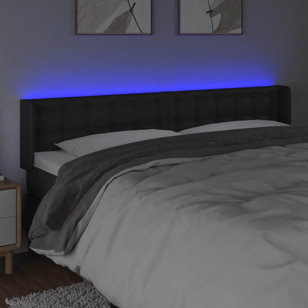 vidaXL Zagłówek do łóżka z LED, czarny, 183x16x78/88cm, sztuczna skóra