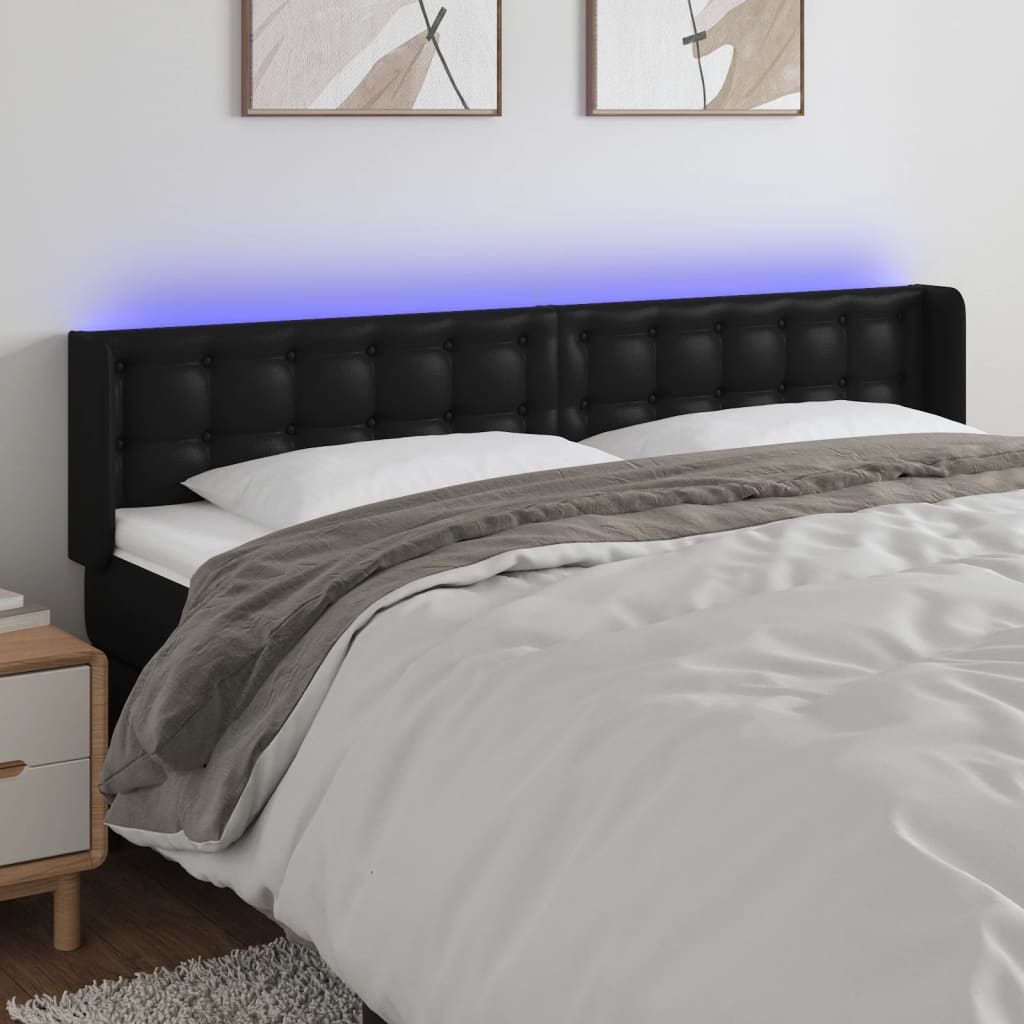 vidaXL Zagłówek do łóżka z LED, czarny, 183x16x78/88cm, sztuczna skóra