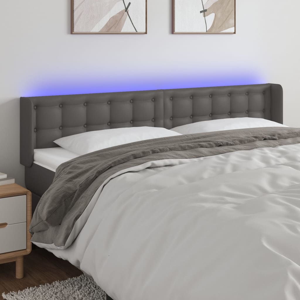 vidaXL Zagłówek do łóżka z LED, szary, 183x16x78/88 cm sztuczna skóra