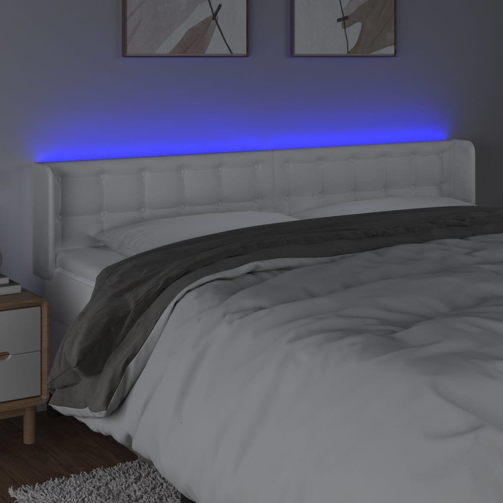 vidaXL Zagłówek do łóżka z LED, biały, 203x16x78/88 cm, sztuczna skóra