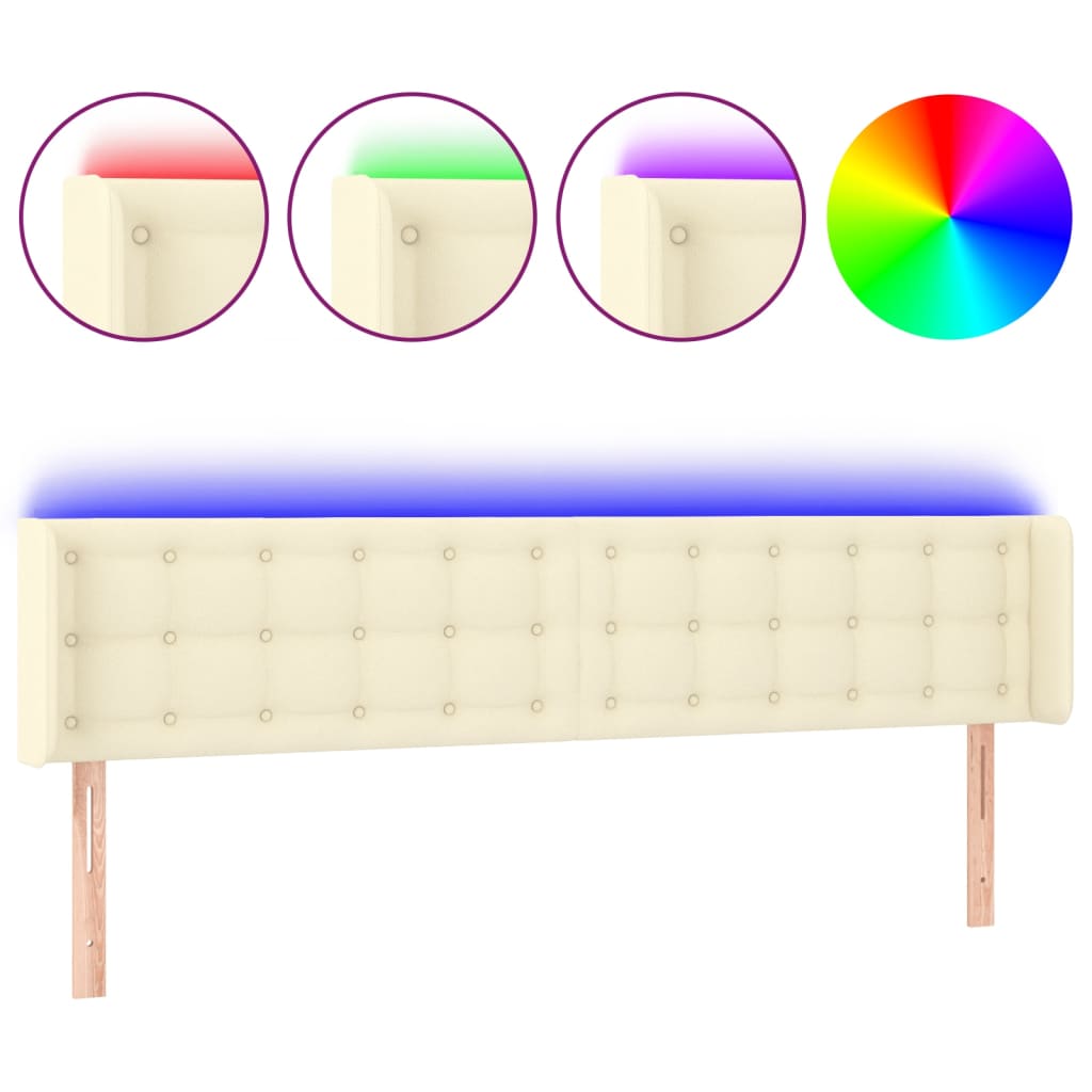 vidaXL Zagłówek do łóżka z LED, kremowy, 203x16x78/88cm sztuczna skóra