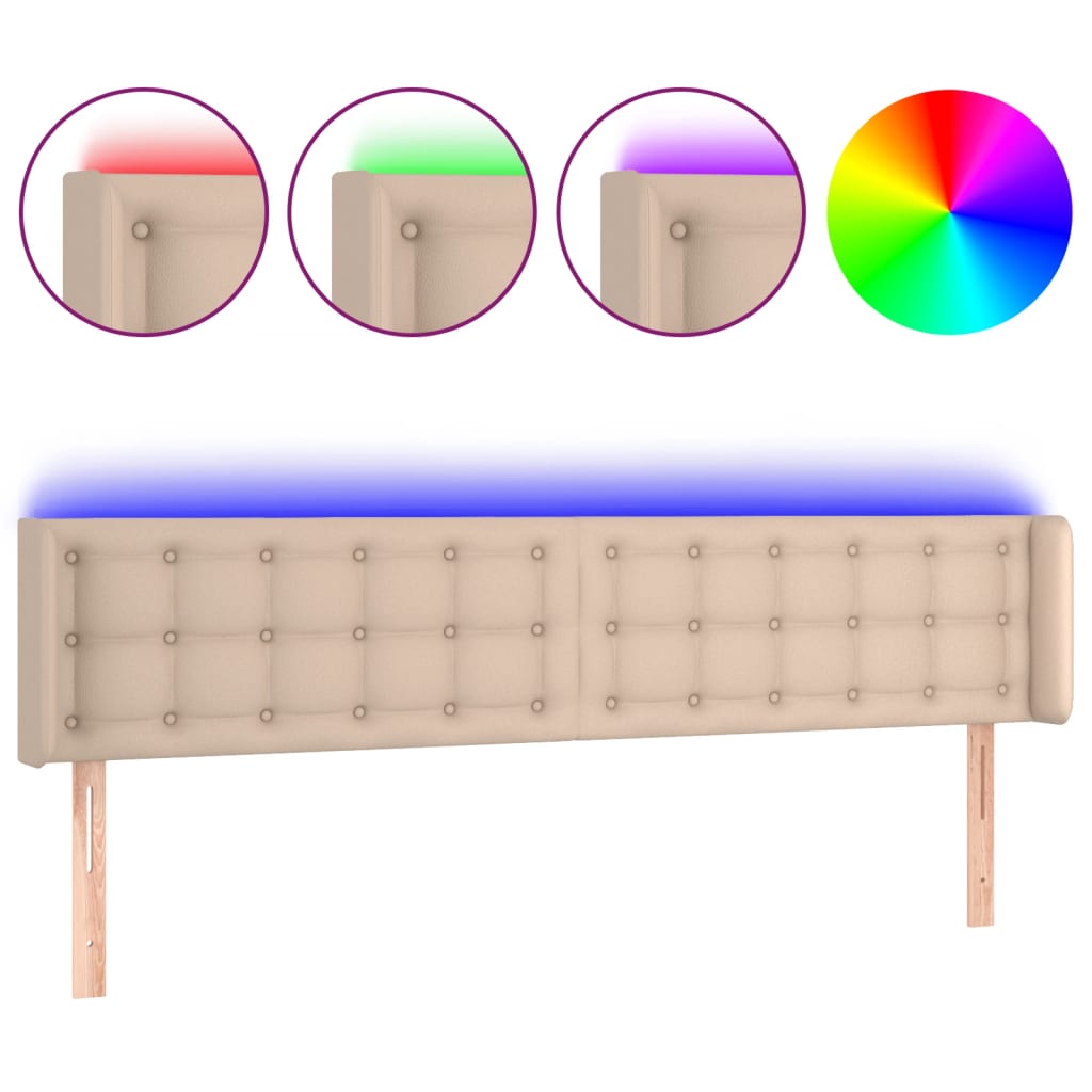 vidaXL Zagłówek do łóżka z LED, cappuccino, 203x16x78/88 cm, ekoskóra