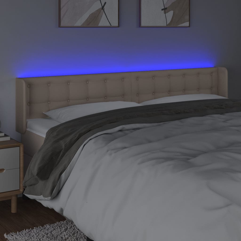 vidaXL Zagłówek do łóżka z LED, cappuccino, 203x16x78/88 cm, ekoskóra
