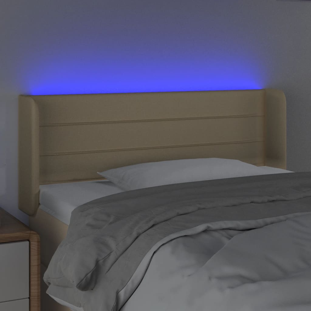 vidaXL Zagłówek do łóżka z LED, kremowy, 83x16x78/88 cm, tkanina