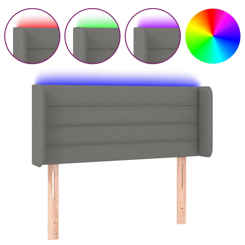 vidaXL Zagłówek do łóżka z LED, ciemnoszary, 93x16x78/88 cm, tkanina
