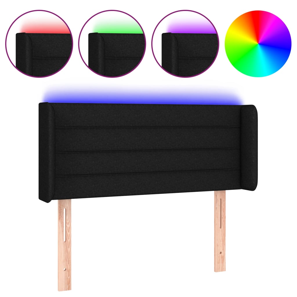 vidaXL Zagłówek do łóżka z LED, czarny, 93x16x78/88 cm, tkanina