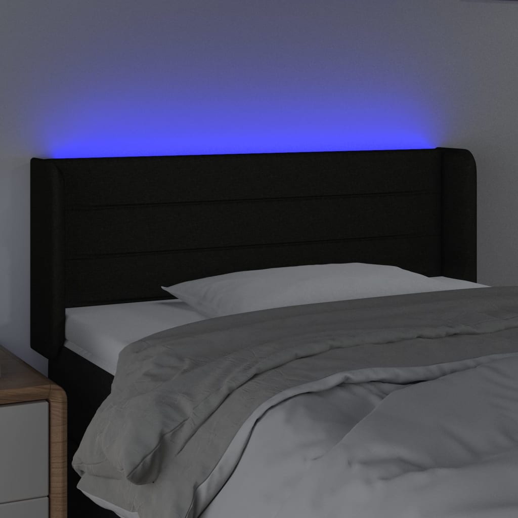 vidaXL Zagłówek do łóżka z LED, czarny, 93x16x78/88 cm, tkanina