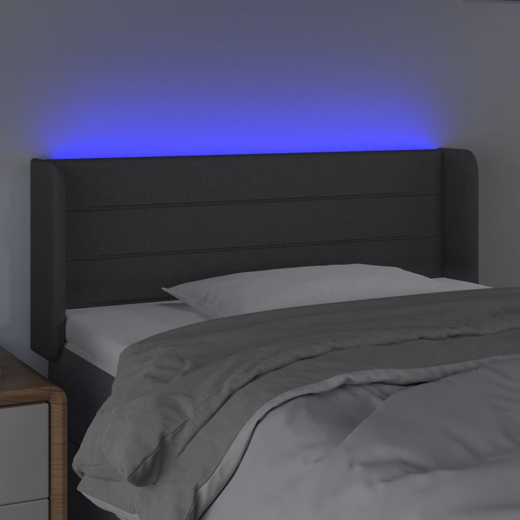 vidaXL Zagłówek do łóżka z LED, ciemnoszary, 103x16x78/88 cm, tkanina