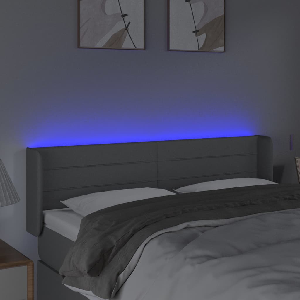 vidaXL Zagłówek do łóżka z LED, jasnoszary, 147x16x78/88 cm, tkanina