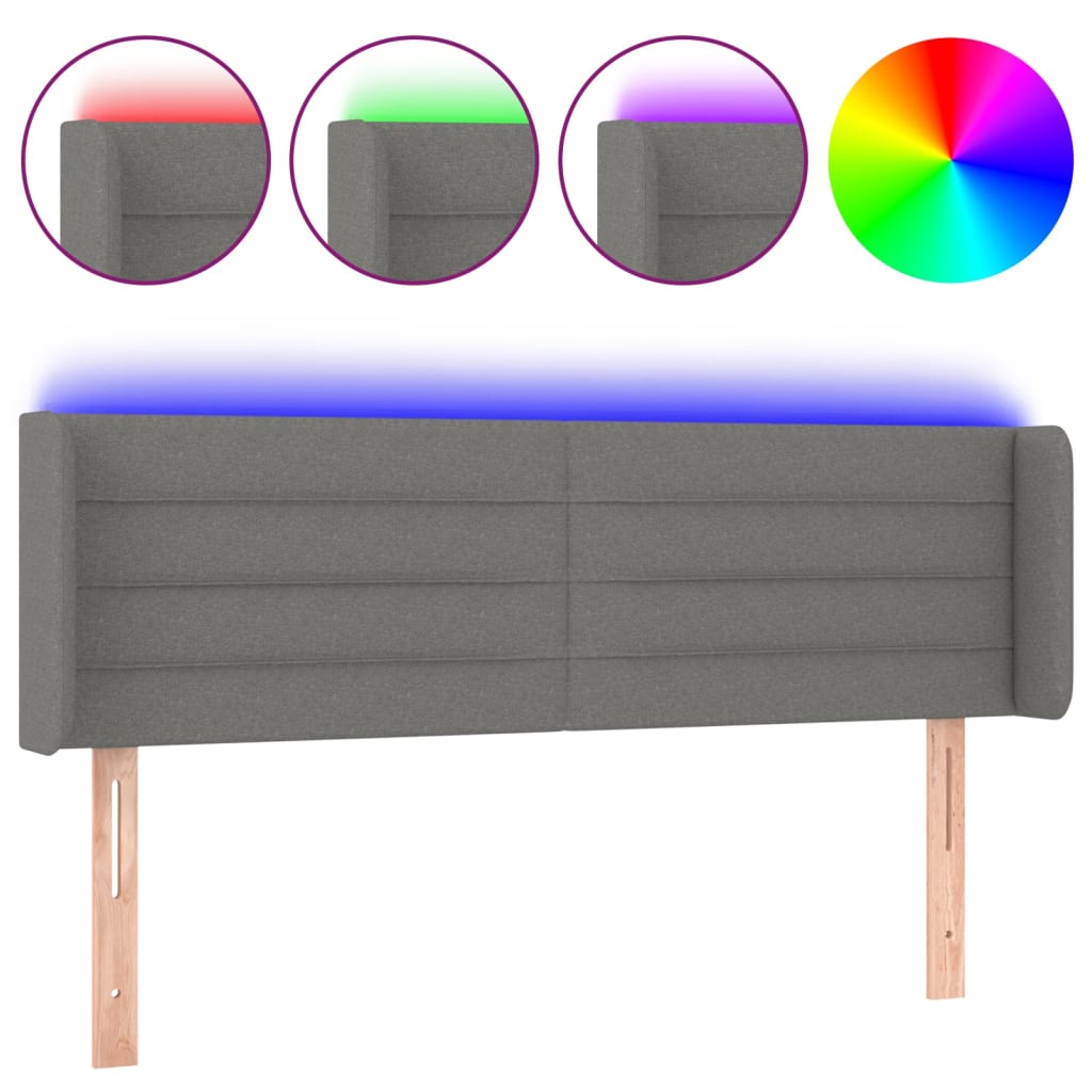 vidaXL Zagłówek do łóżka z LED, ciemnoszary, 147x16x78/88 cm, tkanina