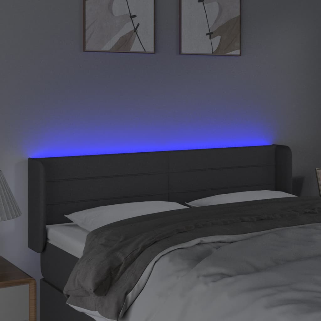 vidaXL Zagłówek do łóżka z LED, ciemnoszary, 147x16x78/88 cm, tkanina
