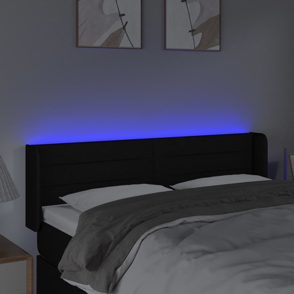 vidaXL Zagłówek do łóżka z LED, czarny, 147x16x78/88 cm, tkanina