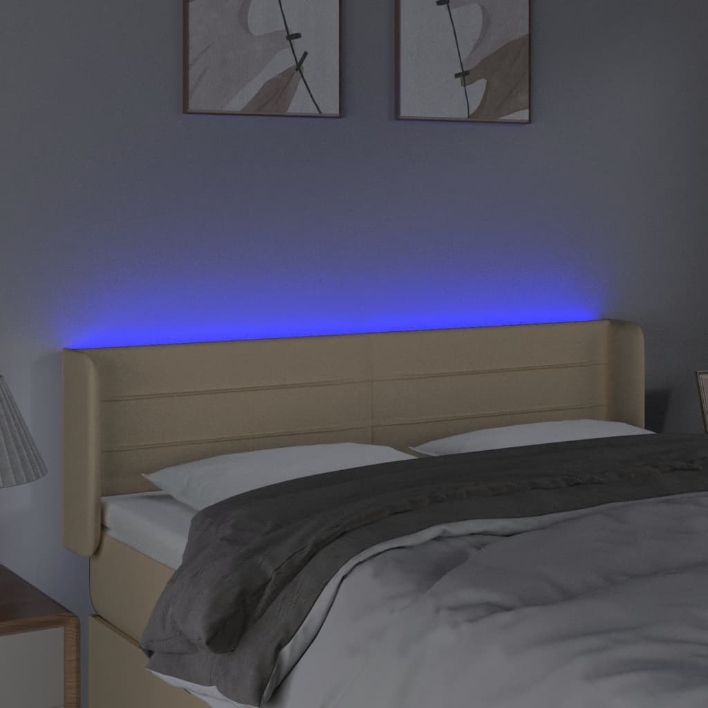 vidaXL Zagłówek do łóżka z LED, kremowy, 147x16x78/88 cm, tkanina