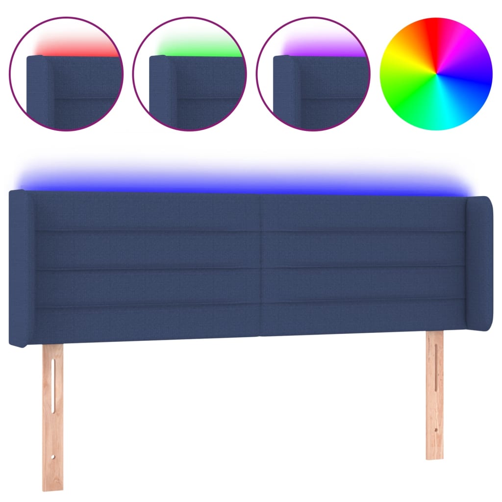 vidaXL Zagłówek do łóżka z LED, niebieski, 147x16x78/88 cm, tkanina