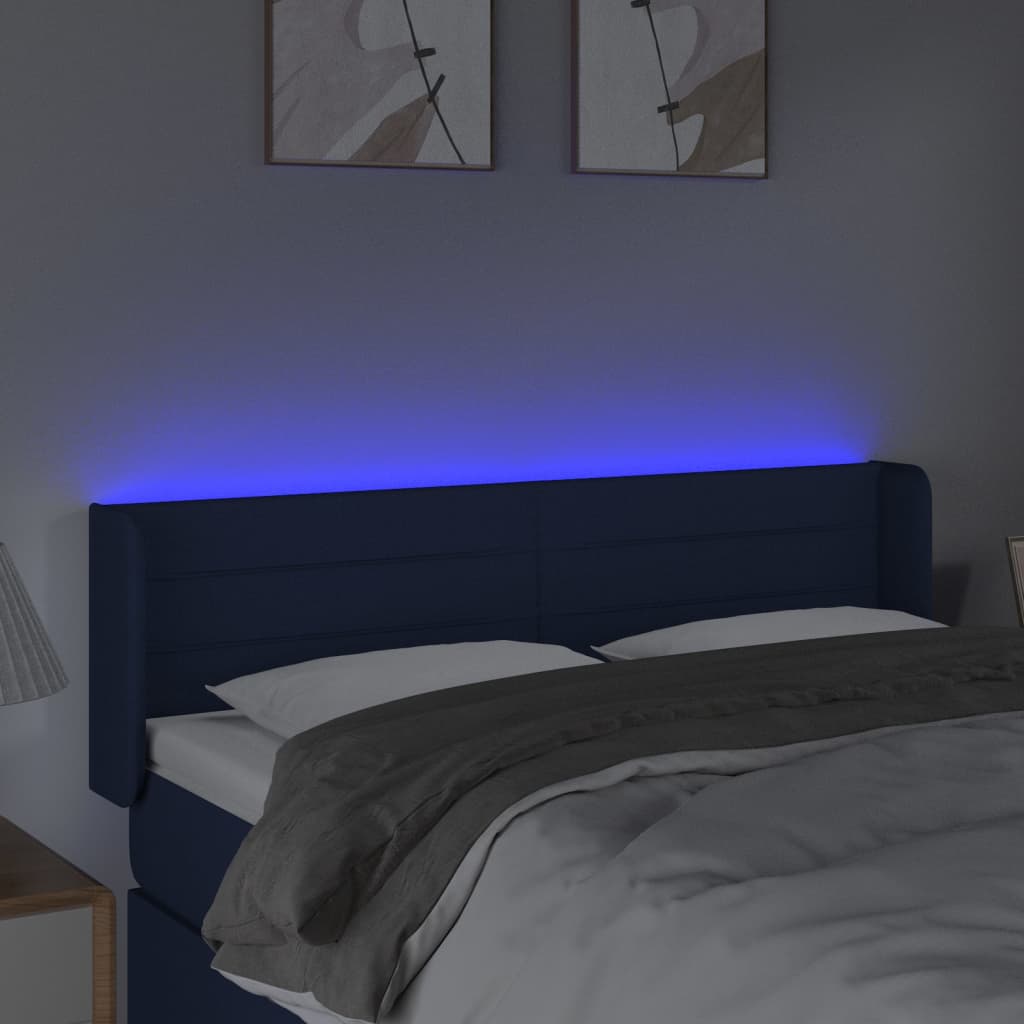 vidaXL Zagłówek do łóżka z LED, niebieski, 147x16x78/88 cm, tkanina