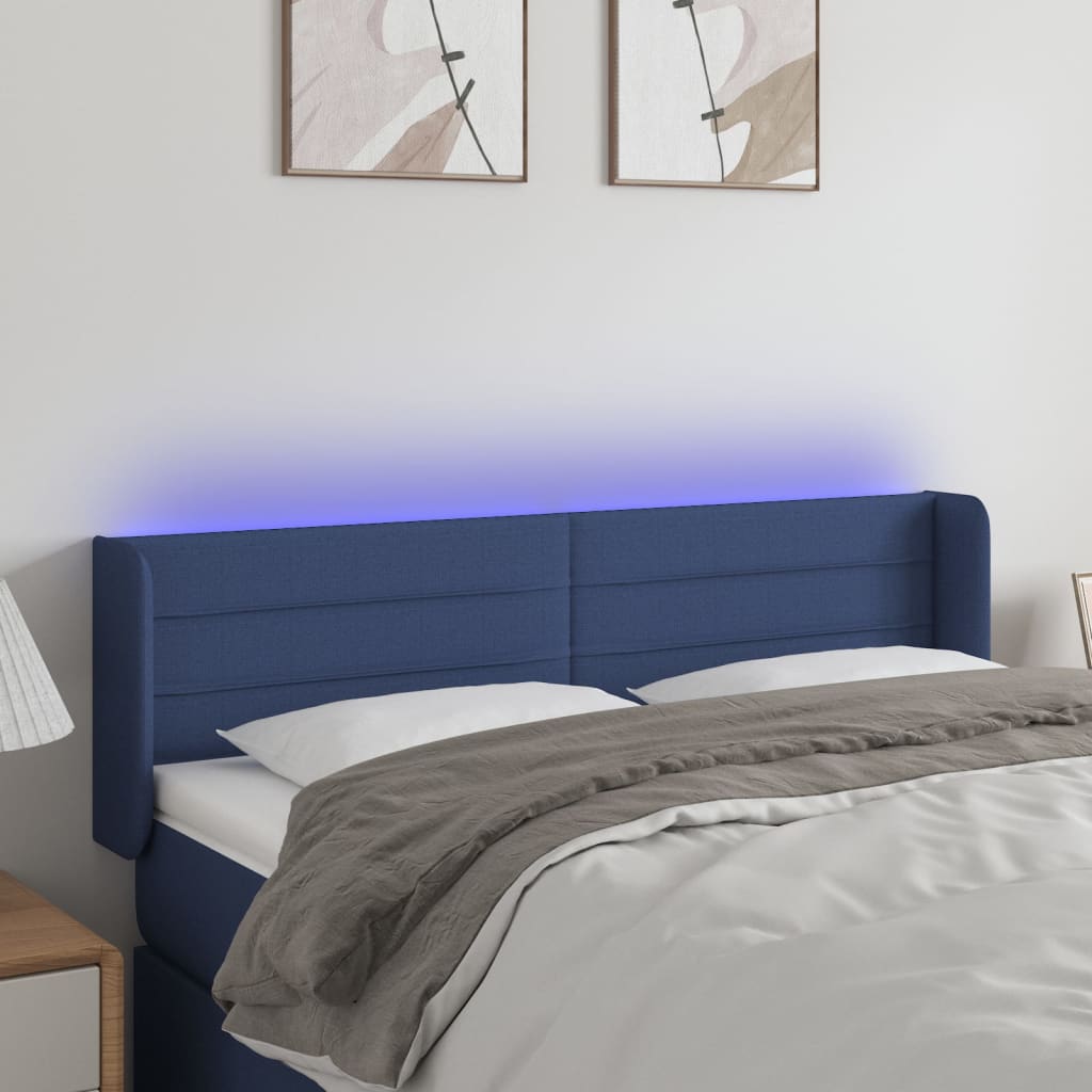 vidaXL Zagłówek do łóżka z LED, niebieski, 147x16x78/88 cm, tkanina