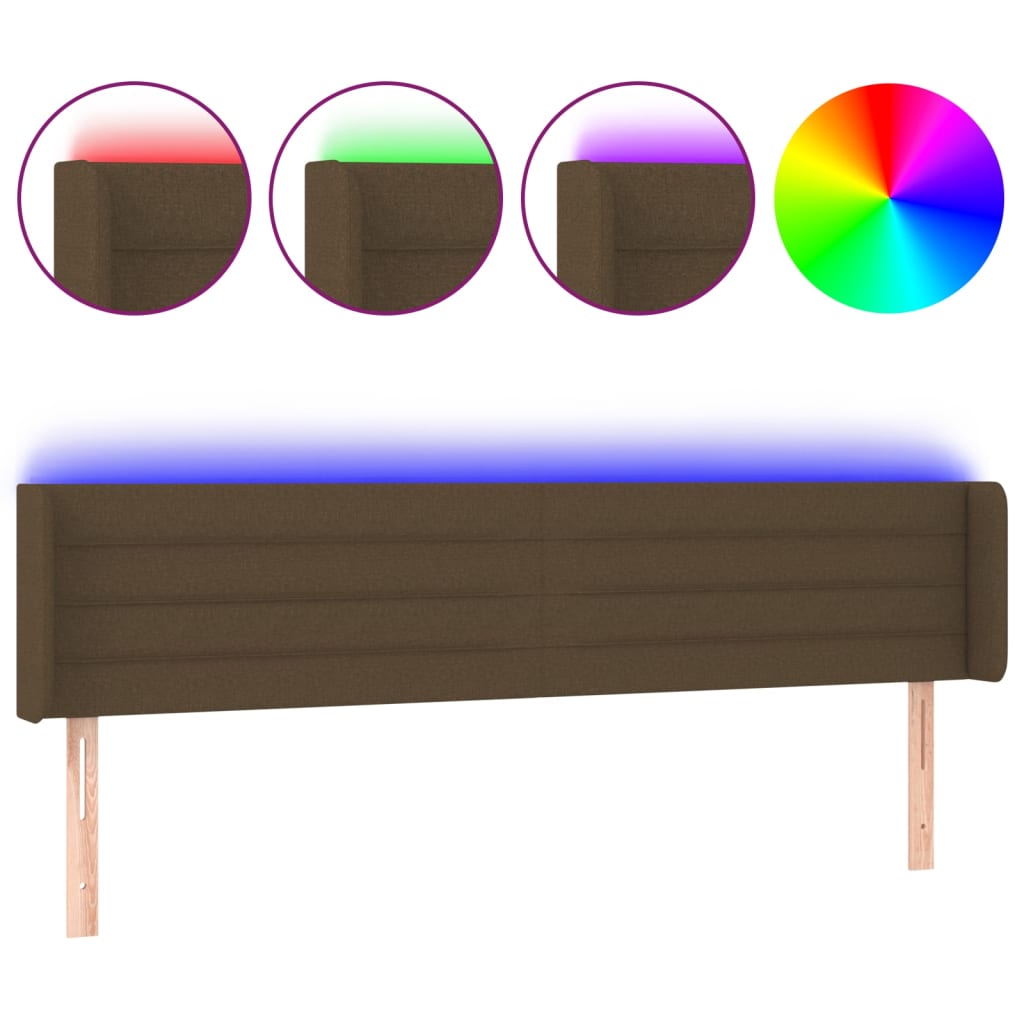 vidaXL Zagłówek do łóżka z LED, ciemnobrązowy, 163x16x78/88cm, tkanina