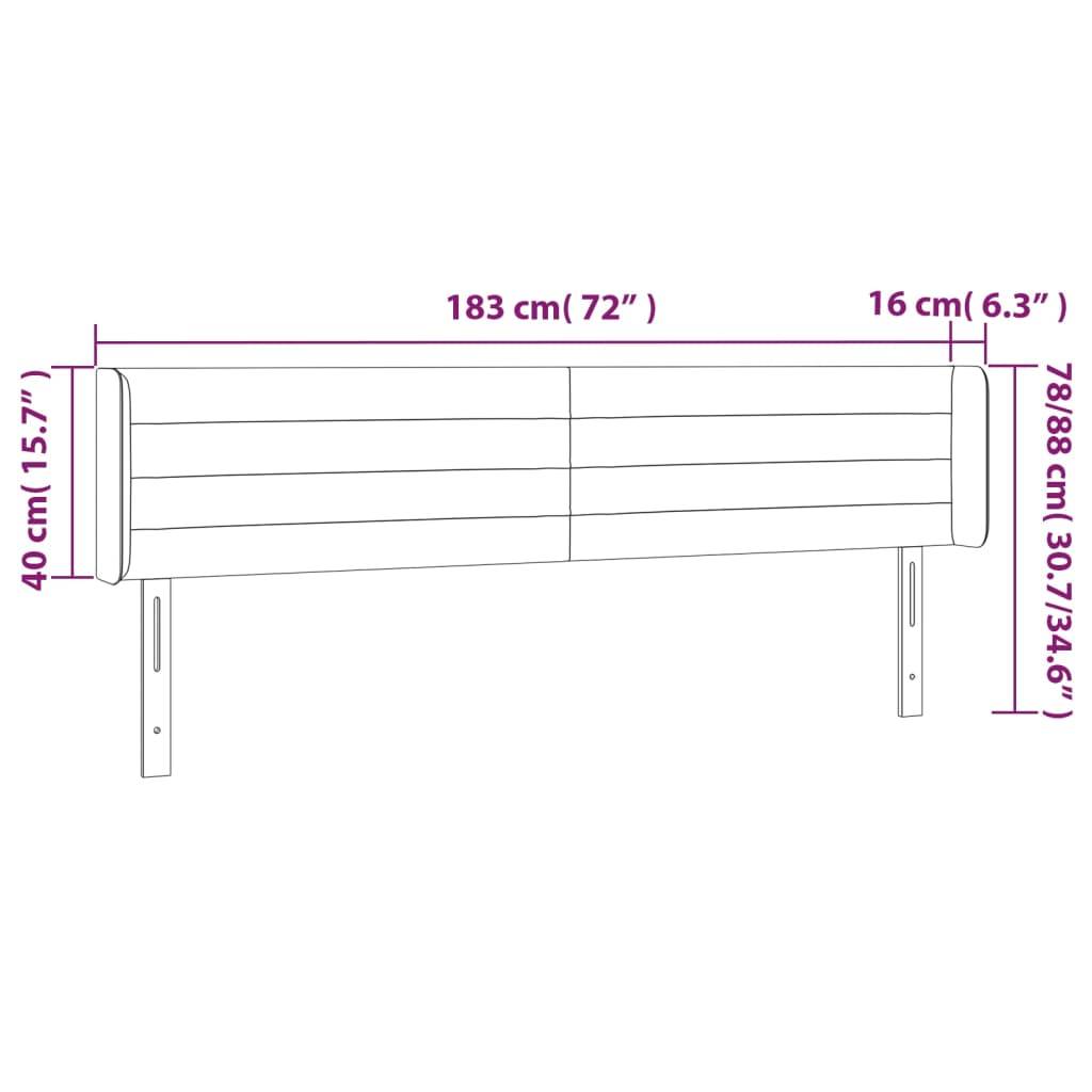 vidaXL Zagłówek do łóżka z LED, kremowy, 183x16x78/88 cm, tkanina