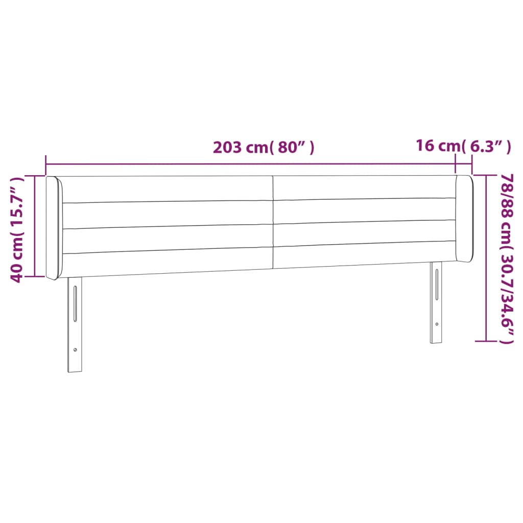 vidaXL Zagłówek do łóżka z LED, kremowy, 203x16x78/88 cm, tkanina