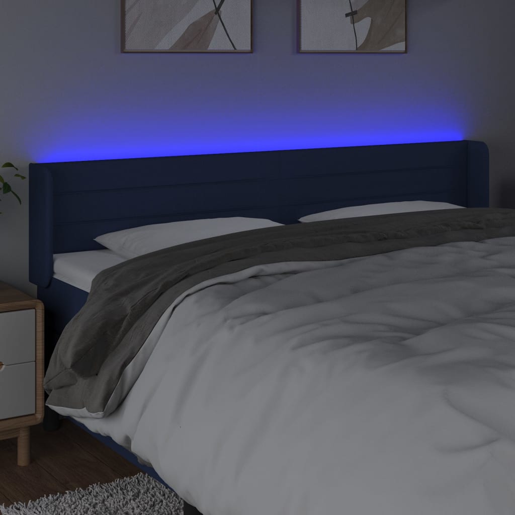 vidaXL Zagłówek do łóżka z LED, niebieski, 203x16x78/88 cm, tkanina