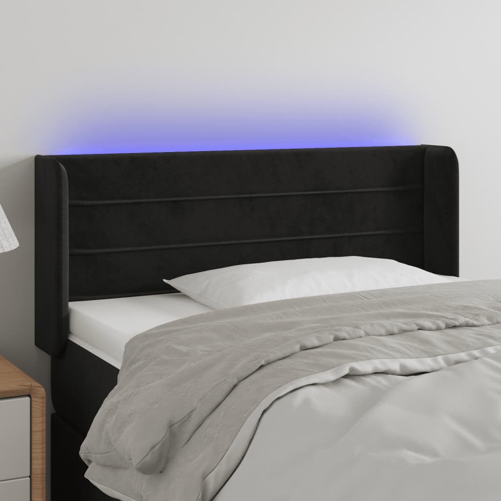 vidaXL Zagłówek do łóżka z LED, czarny, 83x16x78/88 cm, aksamit