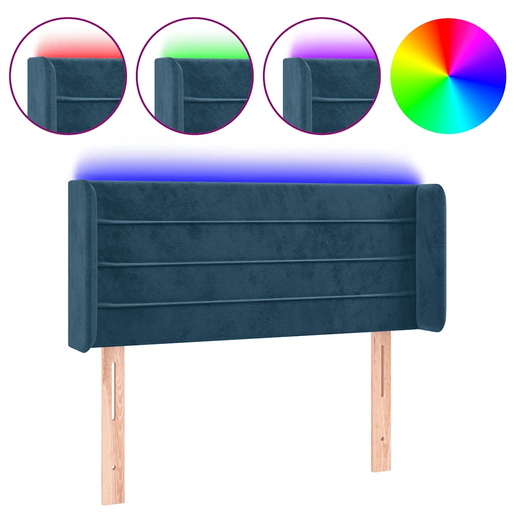 vidaXL Zagłówek do łóżka z LED, ciemnoniebieski 83x16x78/88cm, aksamit