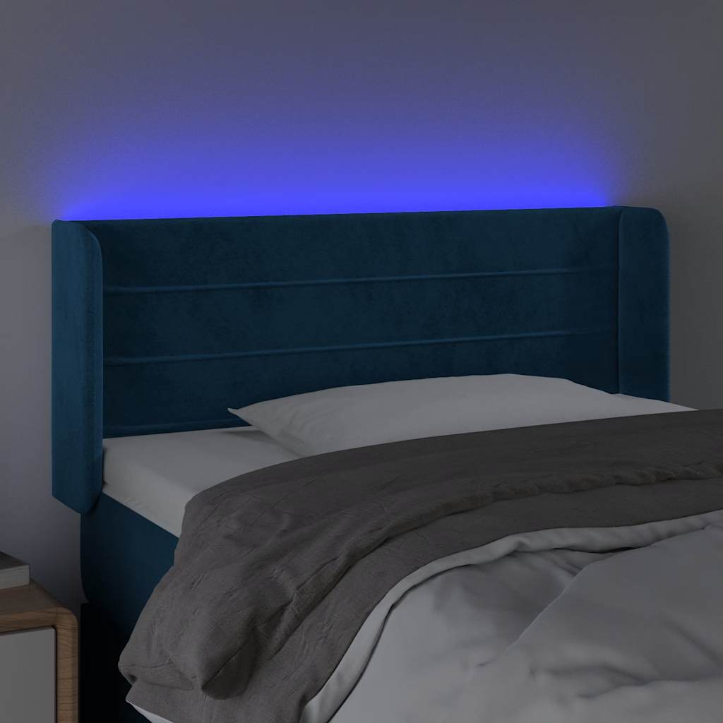 vidaXL Zagłówek do łóżka z LED, ciemnoniebieski 83x16x78/88cm, aksamit