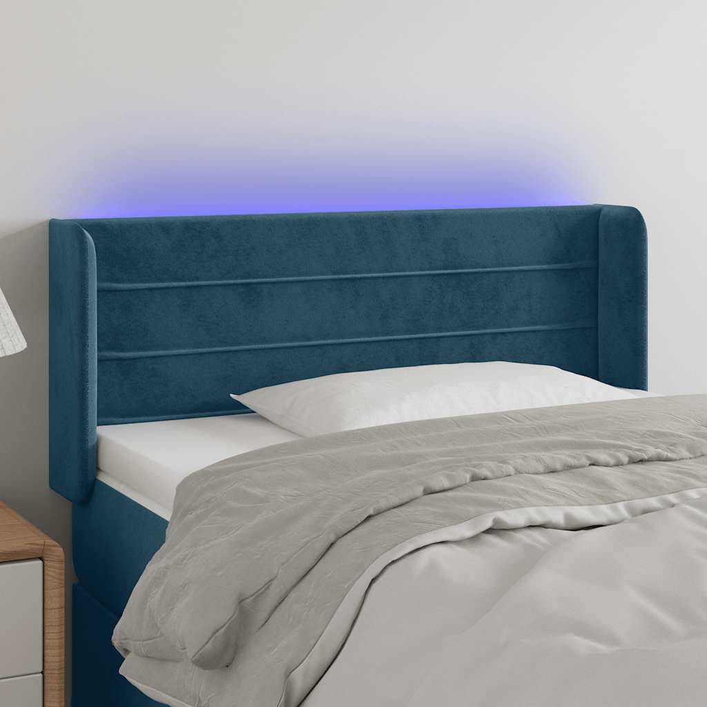 vidaXL Zagłówek do łóżka z LED, ciemnoniebieski 83x16x78/88cm, aksamit