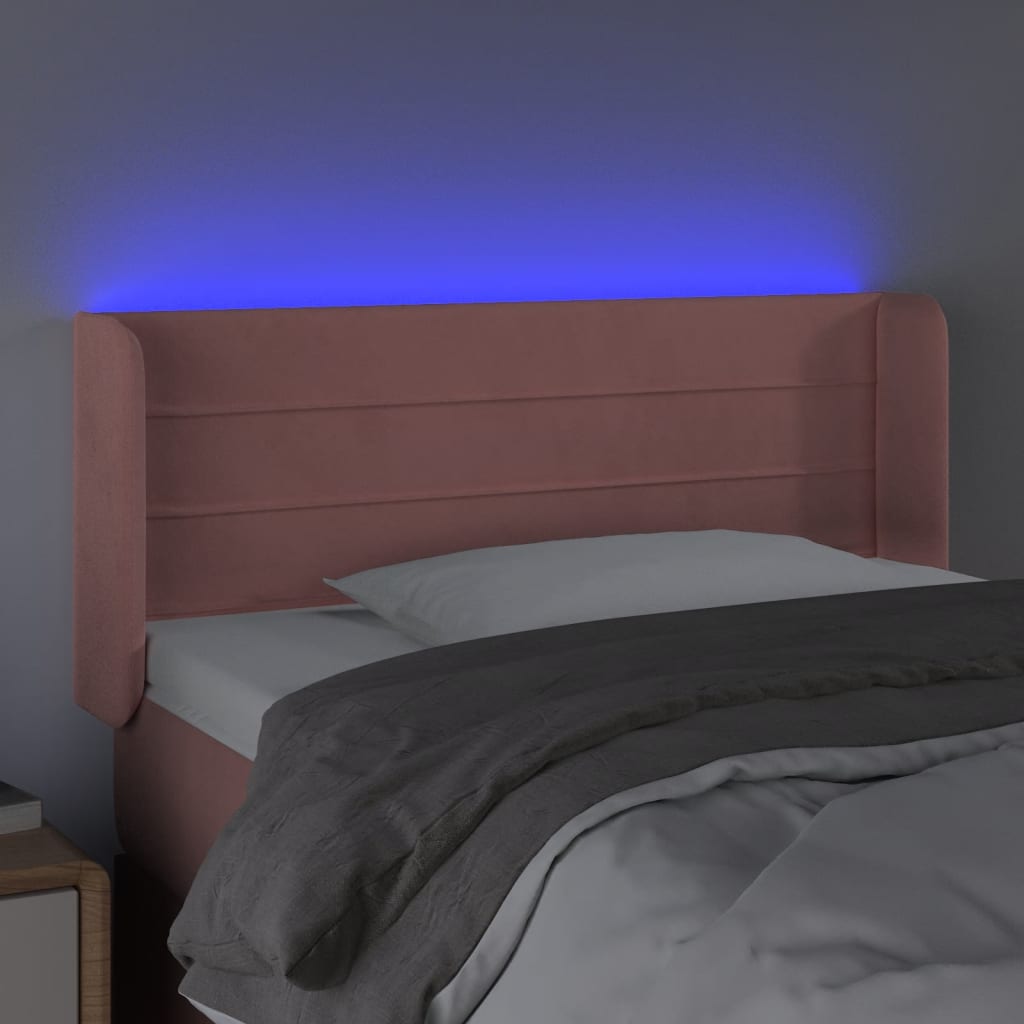 vidaXL Zagłówek do łóżka z LED, różowy, 83x16x78/88 cm, aksamit