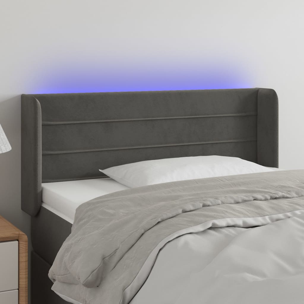 vidaXL Zagłówek do łóżka z LED, ciemnoszary, 93x16x78/88 cm, aksamit