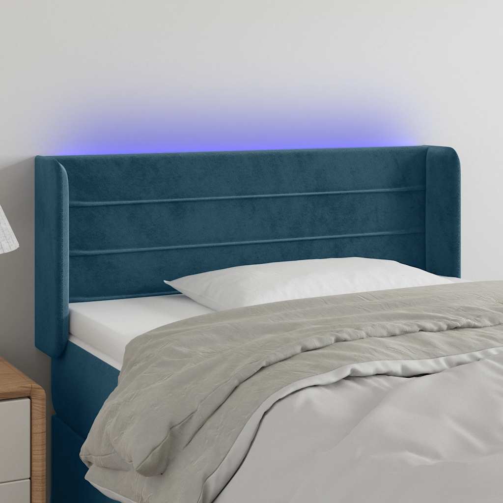 vidaXL Zagłówek do łóżka z LED, ciemnoniebieski 93x16x78/88cm, aksamit