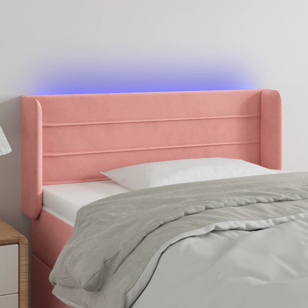 vidaXL Zagłówek do łóżka z LED, różowy, 93x16x78/88 cm, aksamit