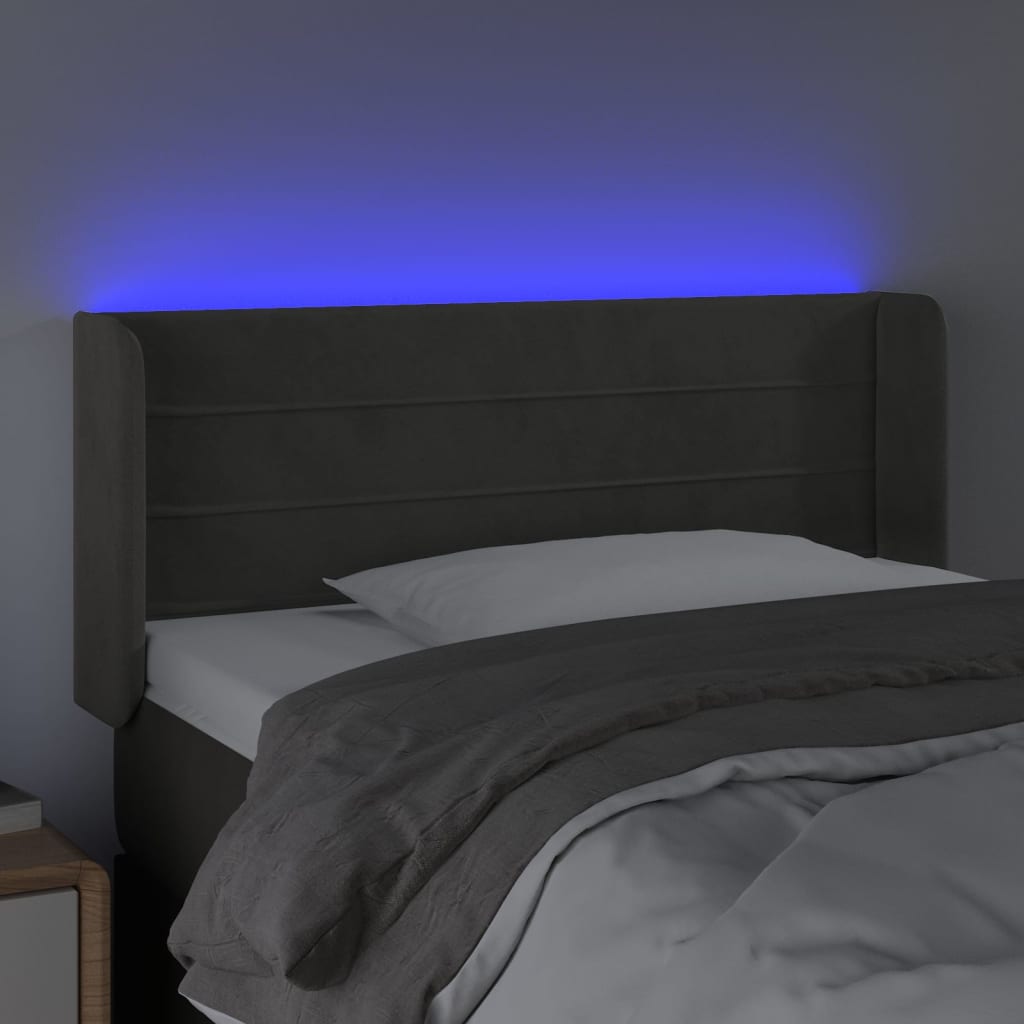 vidaXL Zagłówek do łóżka z LED, ciemnoszary, 103x16x78/88 cm, aksamit