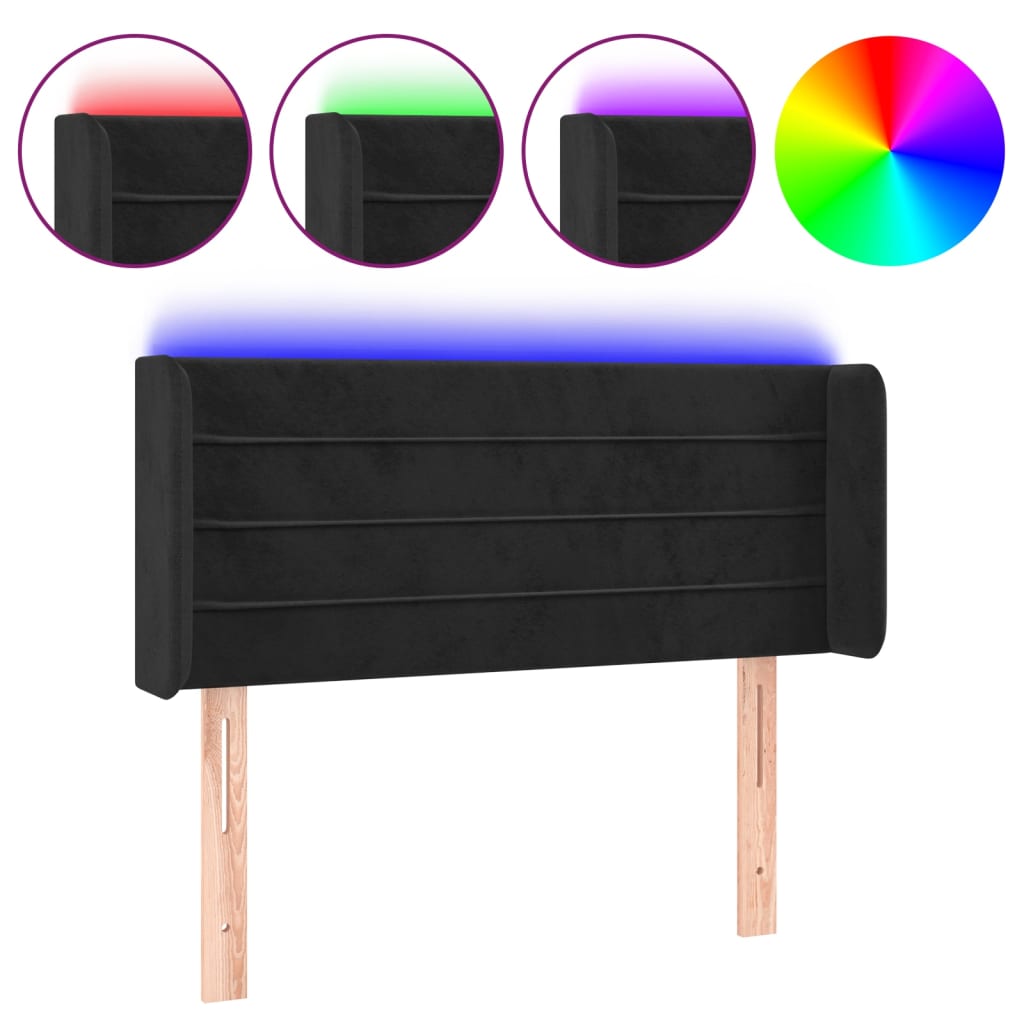vidaXL Zagłówek do łóżka z LED, czarny, 103x16x78/88 cm, aksamit